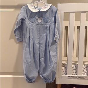 Blue Striped Baby Romper with White Collar